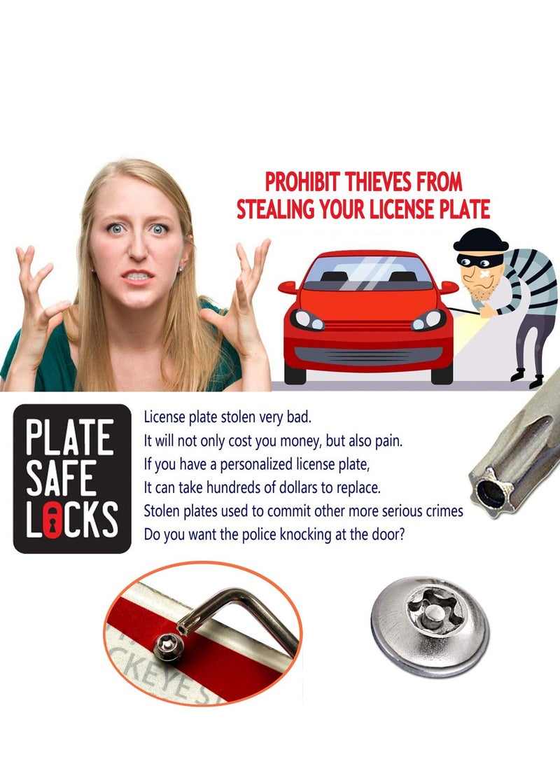 SYOSI Anti Theft License Plate Screws Set Stainless Steel Bolts Fasteners Kits for Car Tag Frame 1/4" M6 Security Screw Set with Rust Proof Chrome Screw Caps Cover Tamper Resistant Mounting Hardware - Image 2