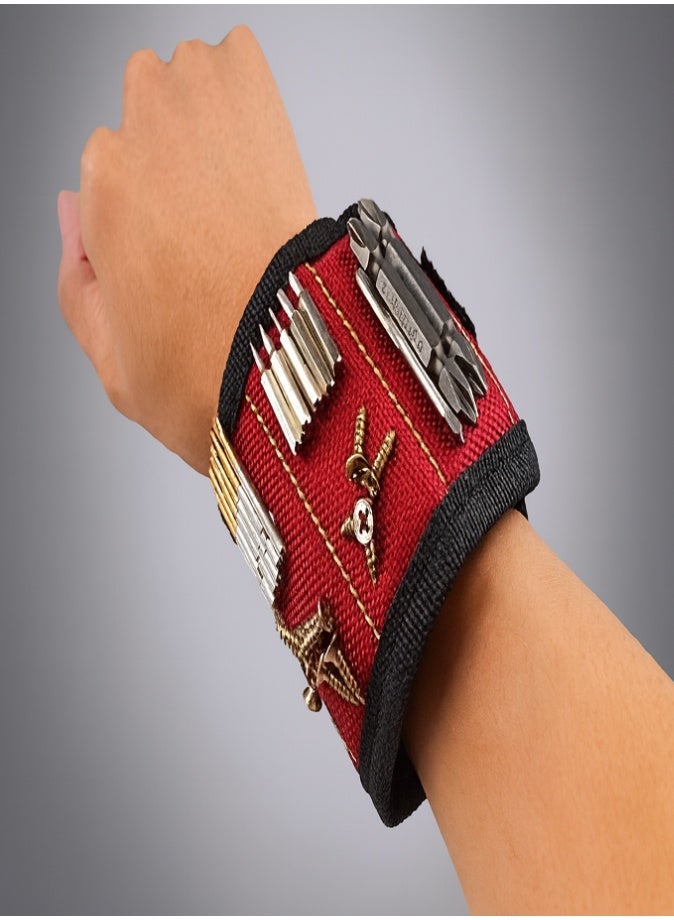 ليفي حامل أدوات مغناطيسي، سوار معصم قوي قابل للتعديل مزود بمغناطيس قوي لحمل البراغي والمسامير والبراغي ورؤوس المثقاب والأدوات الصغيرة - ملحقات DIY والكهربائيين والحرفيين (أحمر وأسود) - Image 1