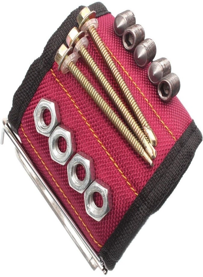 ليفي حامل أدوات مغناطيسي، سوار معصم قوي قابل للتعديل مزود بمغناطيس قوي لحمل البراغي والمسامير والبراغي ورؤوس المثقاب والأدوات الصغيرة - ملحقات DIY والكهربائيين والحرفيين (أحمر وأسود) - Image 5