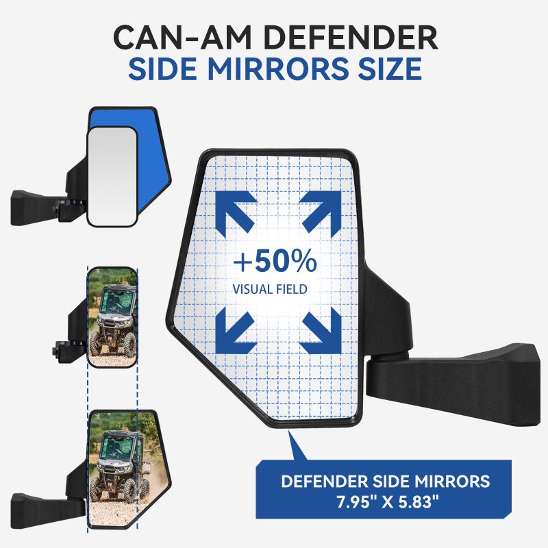 Esploratori Defender Mirror, UTV Side mirror For No Door & Half Door & Full Door, Adjustable UTV Mirrors Compatible with 2016-2025 Can Am Defender HD5 HD7 HD8 HD9 HD9 MAX (Includes 1 PCS Seat Belt Bypass) - Image 5