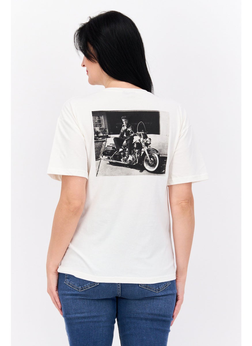 ELVIS Women Crew Neck Short Sleeves Graphic Printed T-Shirt, White  - Image 3