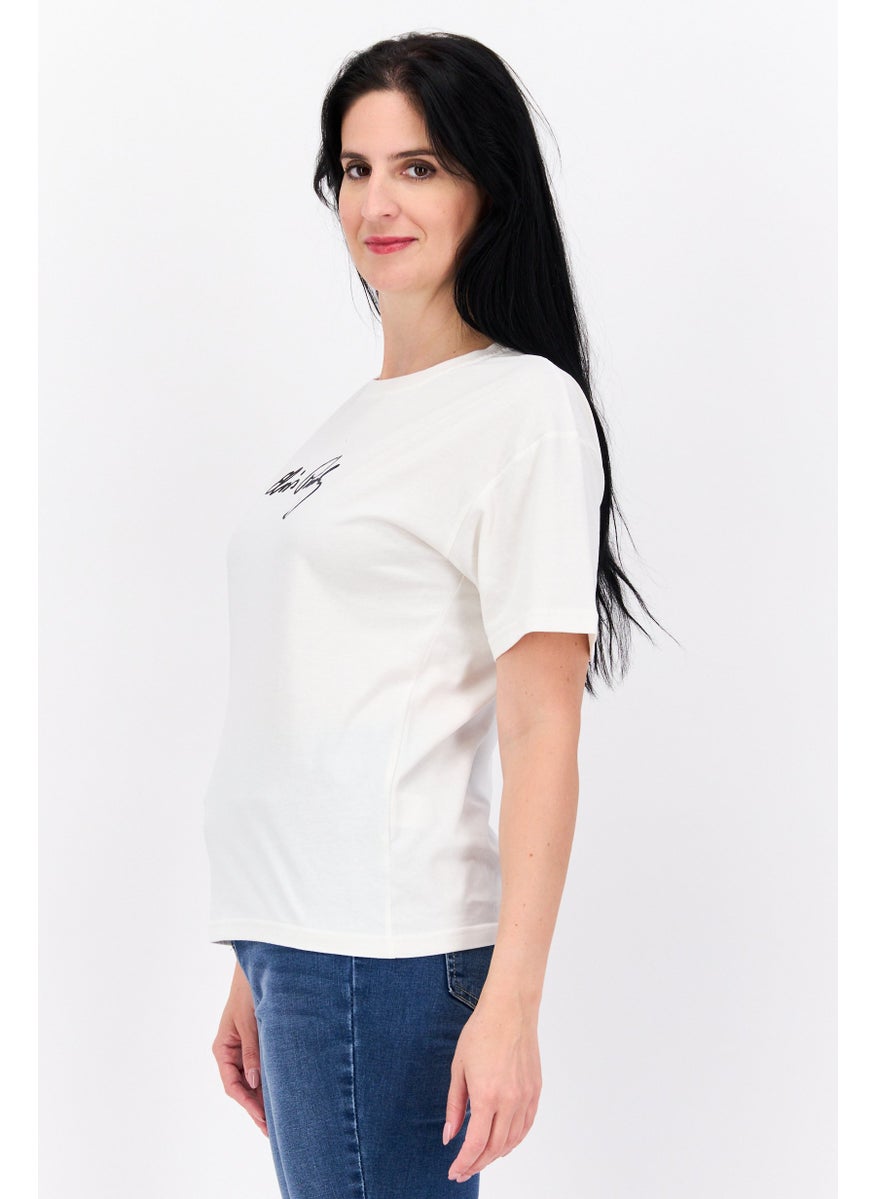ELVIS Women Crew Neck Short Sleeves Graphic Printed T-Shirt, White  - Image 2