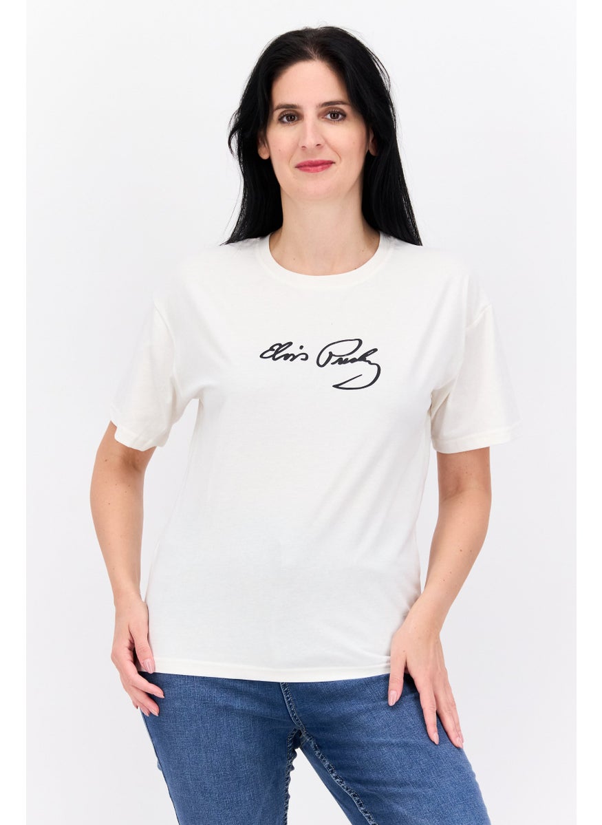 ELVIS Women Crew Neck Short Sleeves Graphic Printed T-Shirt, White  - Image 1