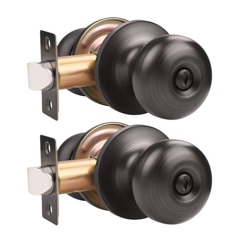 GOBEKOR 2 Pack Interior Door Knobs for Bedroom Bathroom Oil Rubbed Bronze Privacy Door Knobs Interior Keyless Bedroom Door Knob with Lock - Image 1