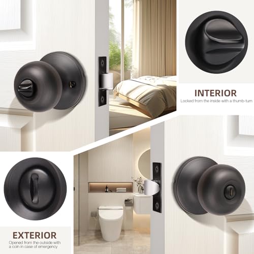 GOBEKOR 2 Pack Interior Door Knobs for Bedroom Bathroom Oil Rubbed Bronze Privacy Door Knobs Interior Keyless Bedroom Door Knob with Lock - Image 4