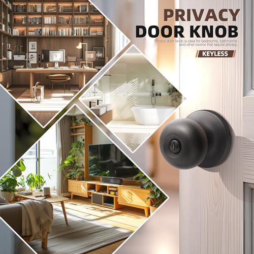 GOBEKOR 2 Pack Interior Door Knobs for Bedroom Bathroom Oil Rubbed Bronze Privacy Door Knobs Interior Keyless Bedroom Door Knob with Lock - Image 3