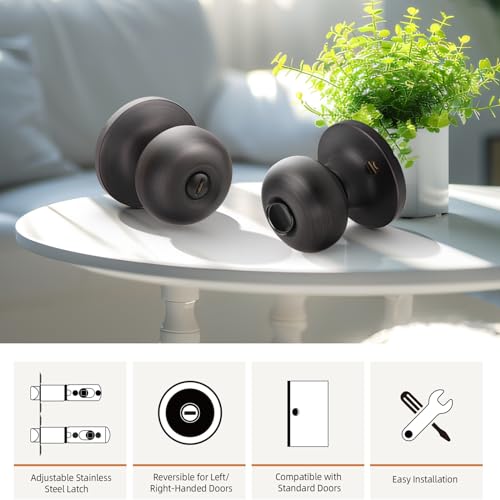 GOBEKOR 2 Pack Interior Door Knobs for Bedroom Bathroom Oil Rubbed Bronze Privacy Door Knobs Interior Keyless Bedroom Door Knob with Lock - Image 5