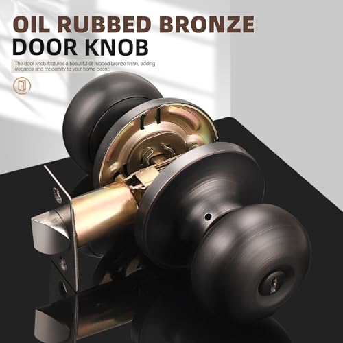 GOBEKOR 2 Pack Interior Door Knobs for Bedroom Bathroom Oil Rubbed Bronze Privacy Door Knobs Interior Keyless Bedroom Door Knob with Lock - Image 2