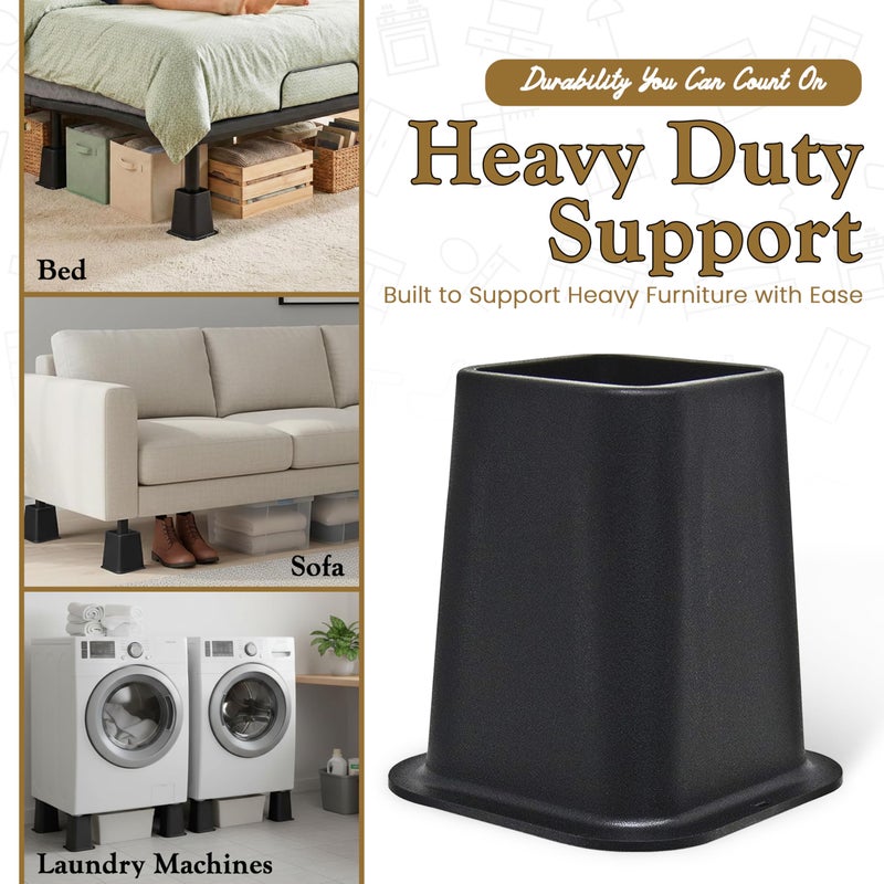 Kings Brand Furniture 6-inch Bed Risers - Set of 4 Black Heavy Duty Stackable Furniture Risers for Under Bed Storage, Desk, Sofa, Couch - Image 5