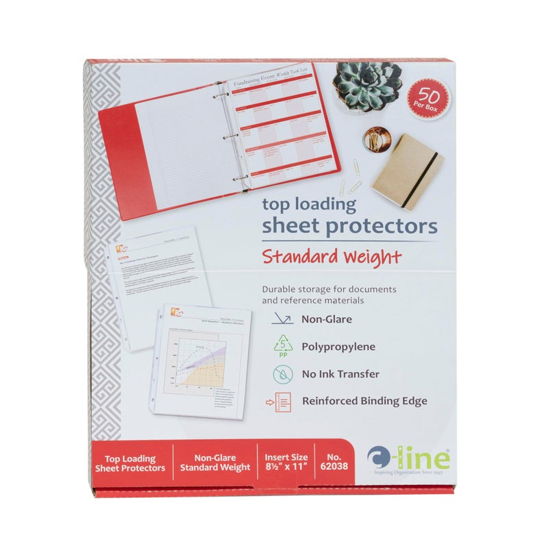CLine Top Loading Standard Weight Poly Sheet Protectors NonGlare 85 x 11 Inches 50 per Box 62038