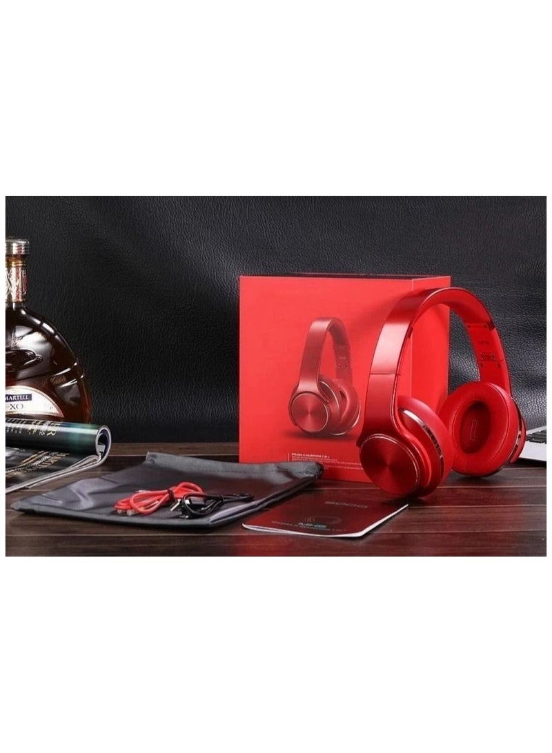 Bastec Wireless Bluetooth Headset with 2-in-1 Speaker Allows Taking Calls On The Go And Long Lasting Battery In An Elegant Design Over The Ear by Bastec Series 6 - Red  - Image 4