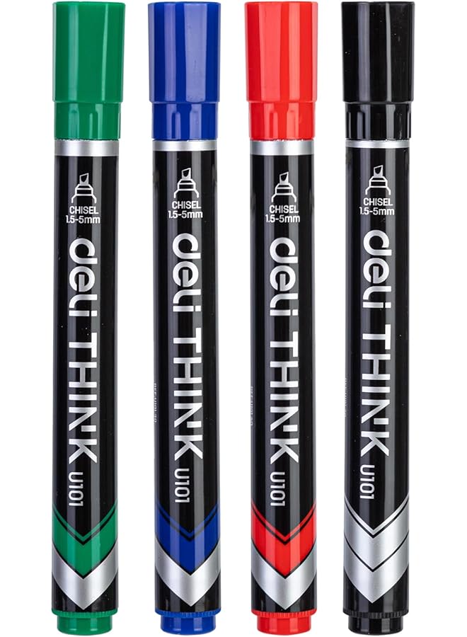 ديلي مجموعة أقلام تحديد دائمة برأس مشطوف مقاس 1.5 5 مم، مكونة من 4 قطع باللون الأسود والأزرق والأحمر والأخضر ومتعدد الألوان - Image 3