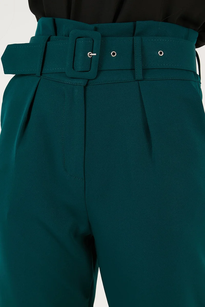 Lela High Waist Pocket Belted Regular Fit Fabric Trousers Women's Trousers 611PL04