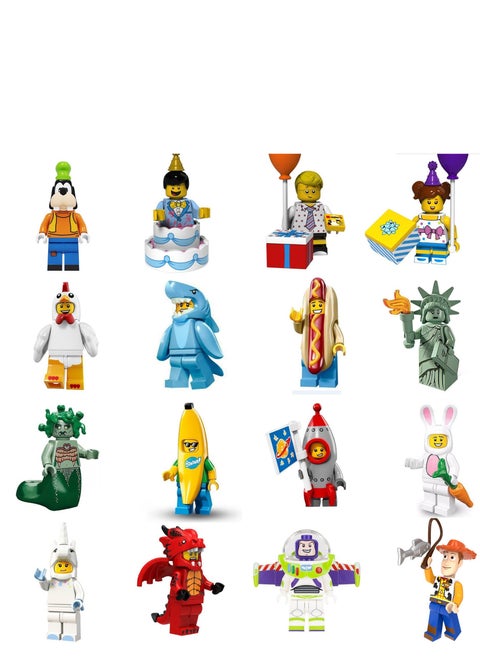 16 Pieces Cartoon Shark Sausage Pizza Man Buzz Lightyear Building Block Dolls Action Figures Set
