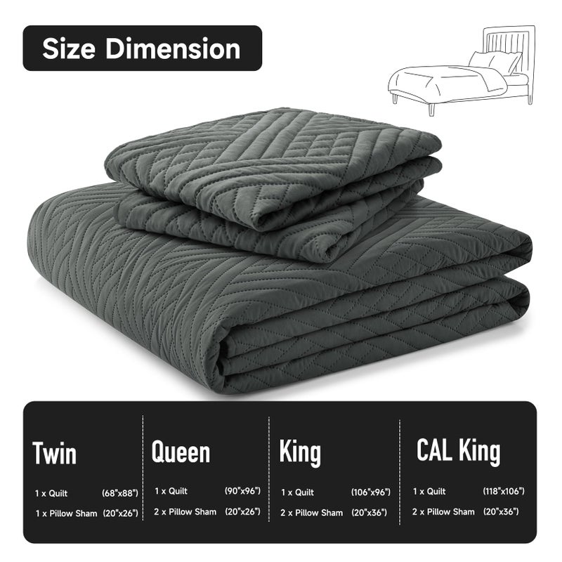 Lavsiry Cal/California King Size Dark Grey Quilt Set  Summer Lightweight Oversized Thin Comforter Bedding Set  Soft Microfiber Bedspread & Coverlet - 3 Piece(1 Quilt  2 Pillow Shams) - Image 5