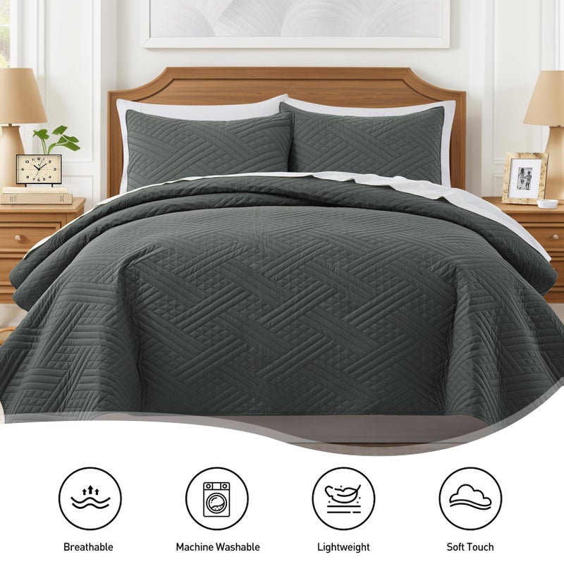 Lavsiry Cal/California King Size Dark Grey Quilt Set  Summer Lightweight Oversized Thin Comforter Bedding Set  Soft Microfiber Bedspread & Coverlet - 3 Piece(1 Quilt  2 Pillow Shams) - Image 4