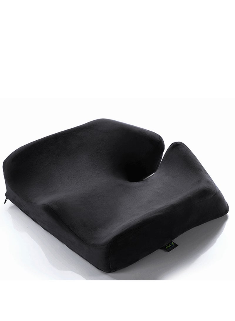 ماكس كمفورت مقعد جل طبي لتخفيف آلام الجلوس – ميموري فوم عالي الكثافة مع طبقة جل تبريد – تصميم مريح لدعم العمود الفقري وعلاج البواسير والعصعص (اسود) - Image 1