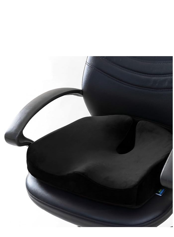 ماكس كمفورت مقعد جل طبي لتخفيف آلام الجلوس – ميموري فوم عالي الكثافة مع طبقة جل تبريد – تصميم مريح لدعم العمود الفقري وعلاج البواسير والعصعص (اسود) - Image 4