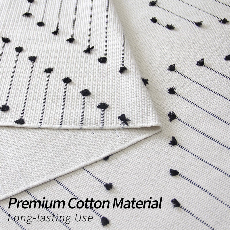 MitoVilla MitoVilla Black White Boho Rug 2'x3'  Off White Small Bathroom Rug with Tassel  Farmhouse Kitchen Bath Mat  Bohemian Runner Rug for Bedroom  Washable Cotton Woven Hallway Laundry Entryway Throw Rug  - Image 5