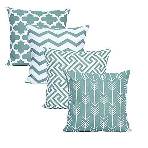 ACCENTHOME Accent Home Cotton Canvas Throw Cushion Cover Printed Both Side For Home Sofa Couch, Chair Back Seat,4pc pack 18x18" in Color TEAL - Image 1