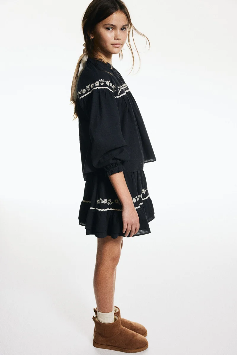 H&M Embroidery-detail cotton skirt