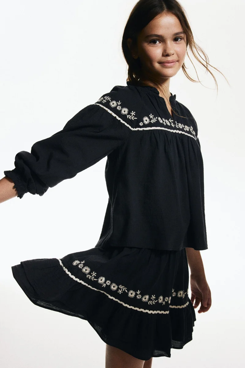 H&M Embroidery-detail cotton skirt