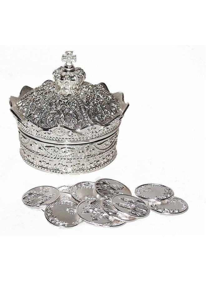 JOICE GIFT Elegant Silver Crown Wedding Arras with 13 Coins Set - Image 2