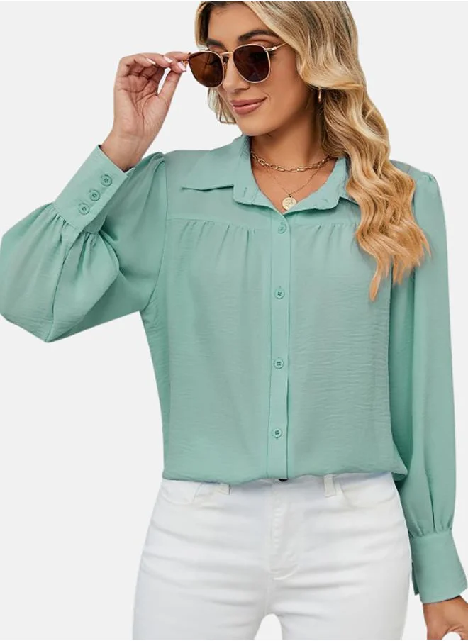 YUNIQEE Green Collared Long Sleeve Shirt