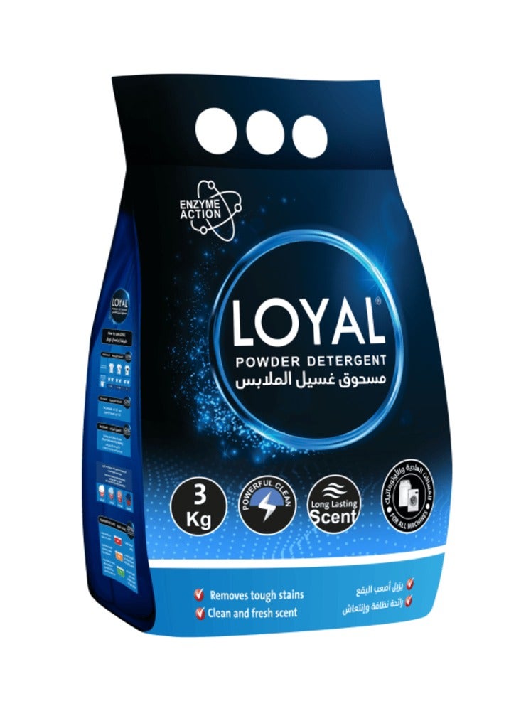 loyal مسحوق منظف مع عمل إنزيمي تنظيف قوي ورائحة تدوم طويلاً يزيل البقع الصعبة - 3 كجم