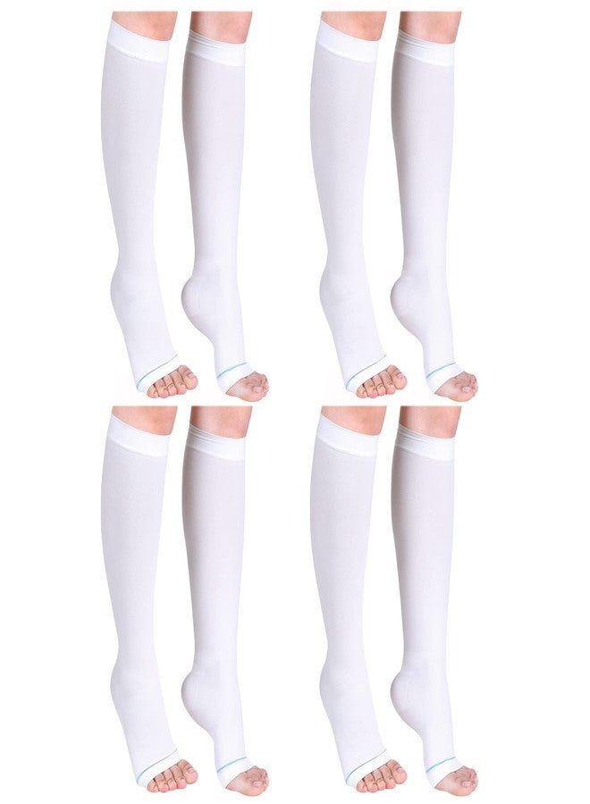 Sintege 4 Pairs Open Toe Anti Embolism Compression Stockings TED Hose 15-20mmHg Compression Socks 18mmHg Toeless Knee Socks for Women Men Swelling(L/xl) - Image 1