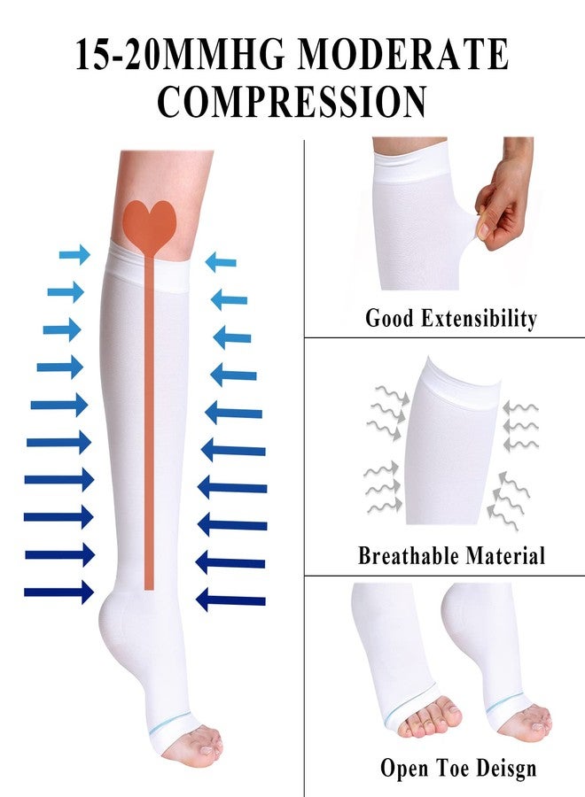 Sintege 4 Pairs Open Toe Anti Embolism Compression Stockings TED Hose 15-20mmHg Compression Socks 18mmHg Toeless Knee Socks for Women Men Swelling(L/xl) - Image 3