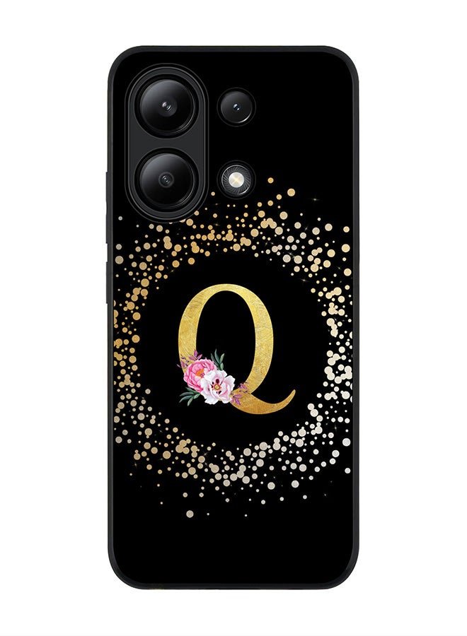 Stylizedd Rugged Black edge case for Xiaomi Redmi Note 13 4G, Slim fit Cover Custom Monogram Initial Letter Floral Pattern Alphabet - Q ( Black ) - Image 1