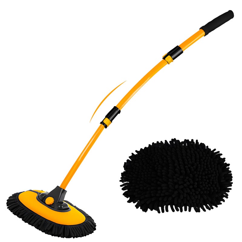15Curved Car Wash Brush with Long Handle 43 Extension Pole RV Truck Microfiber Cleaning Mop Auto SUV Wheel Boat Exterior Interior Detailing 2 in 1 Carwash Duster Not Hurt Paint Scratch Free