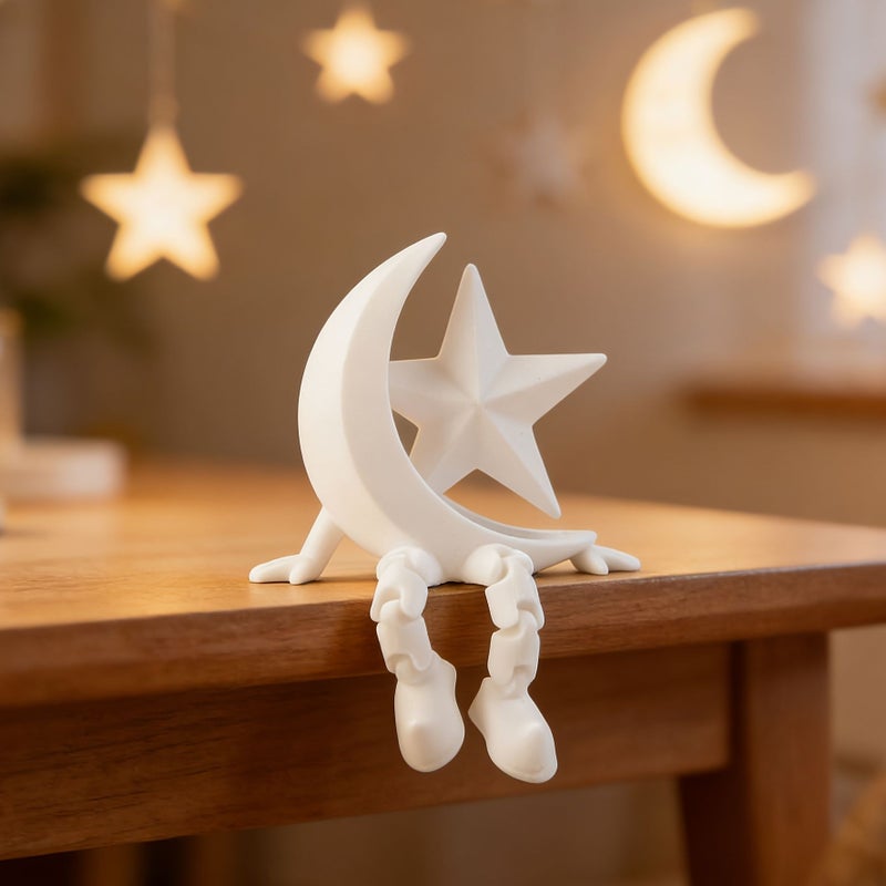 Pentagram Crescent Moon Star Figurine For Home Desktop Office Holiday Decor - Image 1