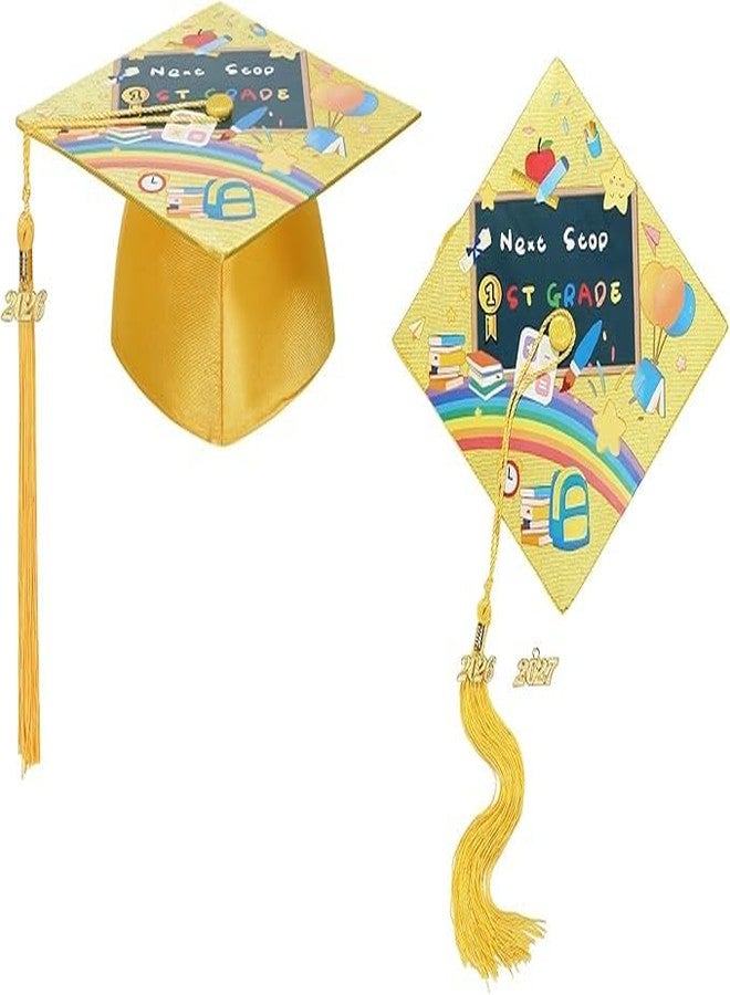 HAPNBCELE Kids Shiny Graduation Cap and Gown 6 Pcs Set Printed Style with 2026 2027 Tassel, CertificateKindergarten & Preschool Ceremony Gifts for Boys Girls (Yellow, 27) - Image 3