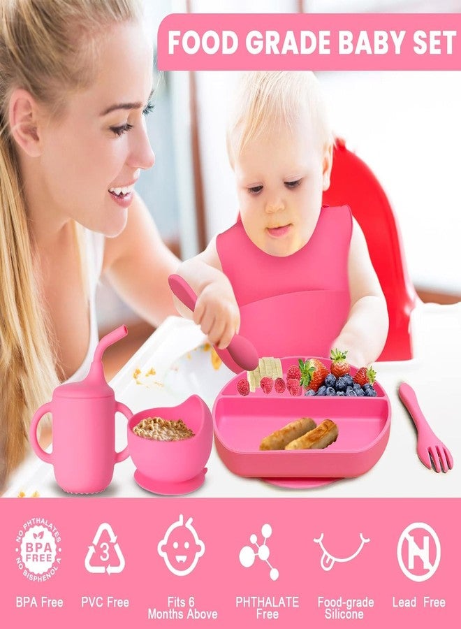 Deoxys Silicone Baby Feeding Set | Complete 6 pcs Baby Tableware Set with Suction Plate, Bowl, Spoon, Fork, Cup & Bib | BPA-Free, Microwave Safe | Easy Clean | Perfect Feeding Kit for Baby | Pink - Image 2