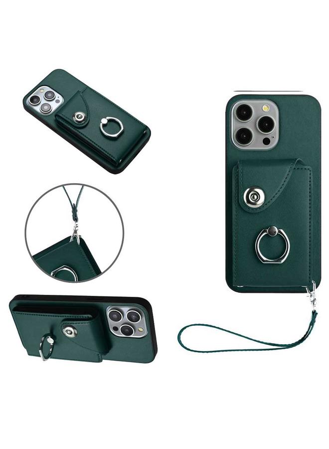 S-TOP Case For iPhone 13 Pro Organ Card Bag Ring Holder PU Phone Case with Lanyard - Image 1