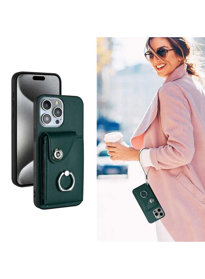 S-TOP Case For iPhone 13 Pro Organ Card Bag Ring Holder PU Phone Case with Lanyard - Image 5