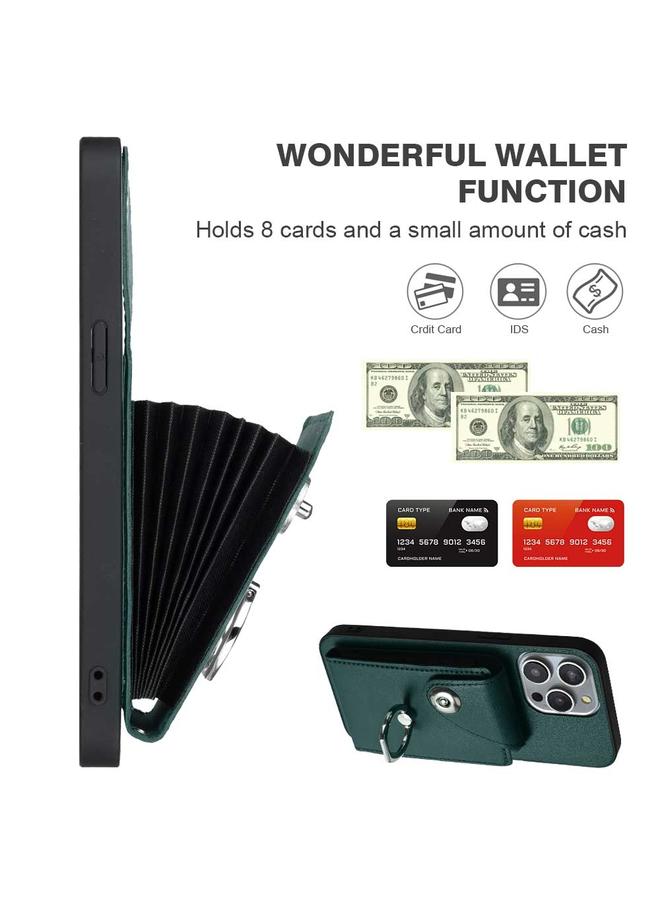 S-TOP Case For iPhone 13 Pro Organ Card Bag Ring Holder PU Phone Case with Lanyard - Image 4