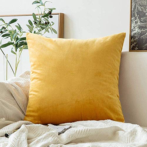 Khooti Velvet Cushion Cover, 30x30 | Orange Yellow | Pack of 1 | Solid Plain Soft & Smooth, Decorative Cushion Covers for Living Room, Bedroom, Couches, Chairs, Sofas, Beds & Home Decor - Image 1