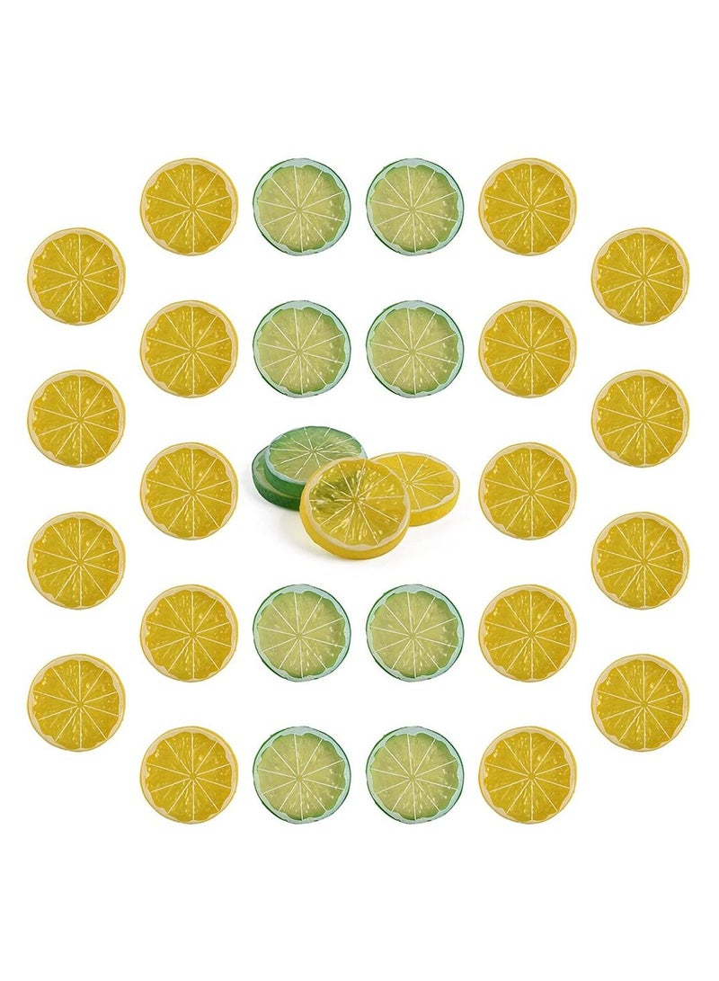 Highly realistic home party decorative model of artificial lemon slice fruit (20 yellow +10 green) - Image 1