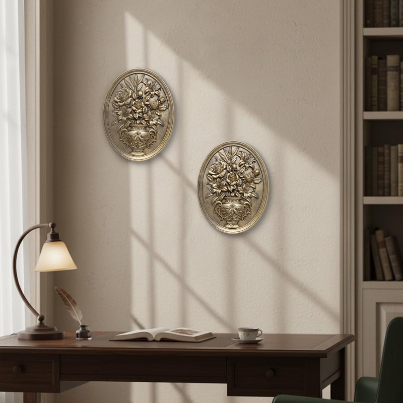 Newinhome Vintage Flower Wall Sculpture 2 Pack ,Antique Wall Decor,Vintage Floral Wall Art, Hand Painted Wall Decoration with Embossed Flowers Design, Gold Wall Decor for Living Room Bedroom Dining Room, Housewarminng Gifts (Gold Flowers) - Image 5