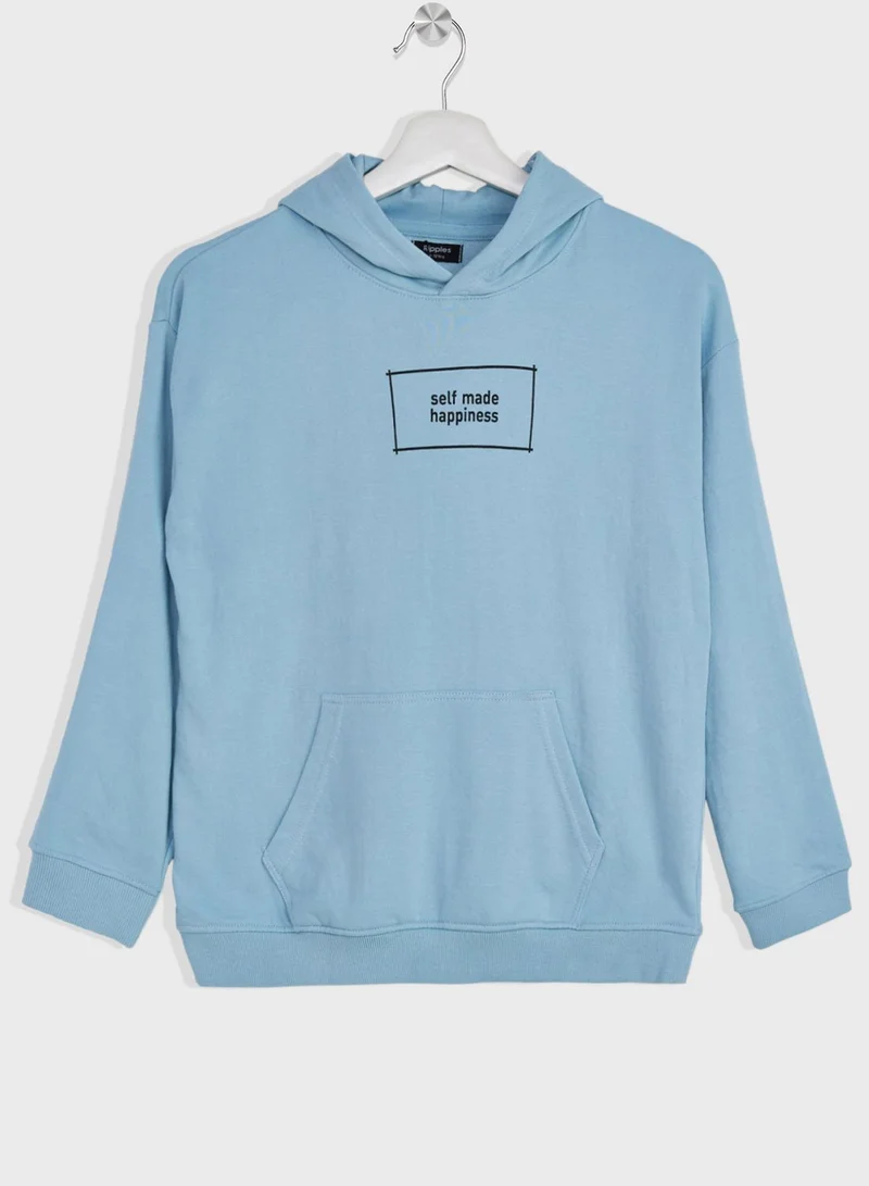 Ripples Boys Casual Printed Hoodie With Pocket