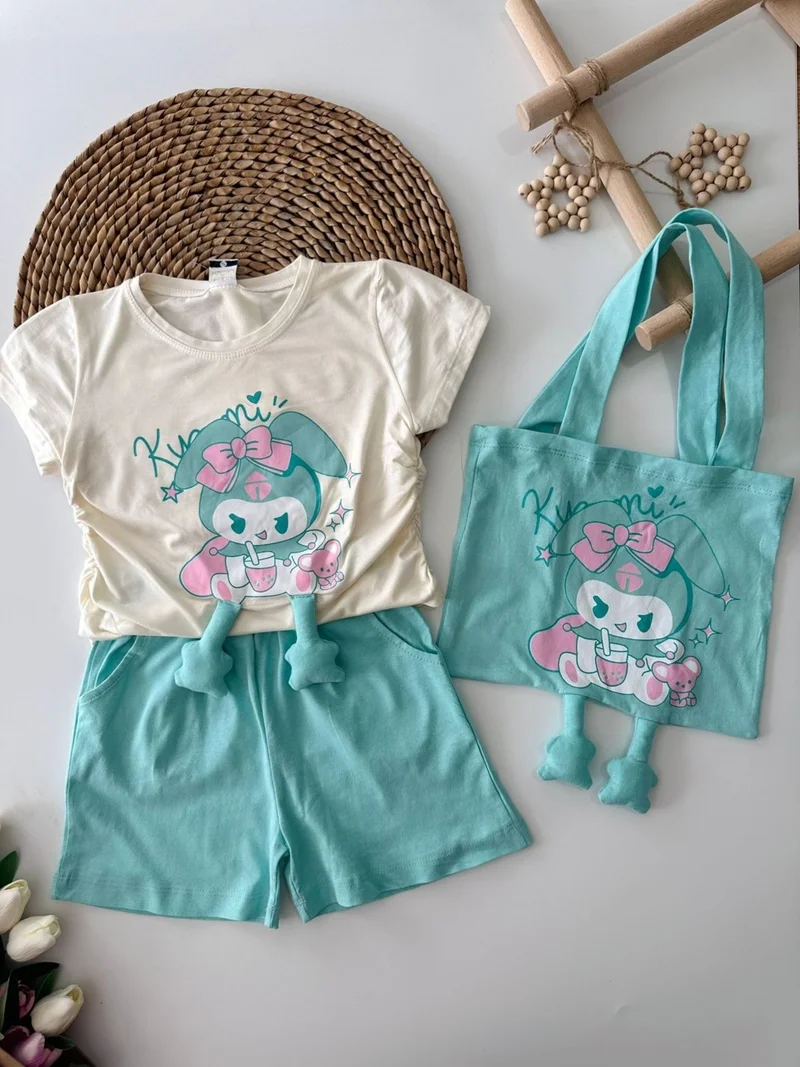 مينيمن جيجيليري My Little Ones 3 Piece Girls Set with Drawstring and Bag - Turquoise