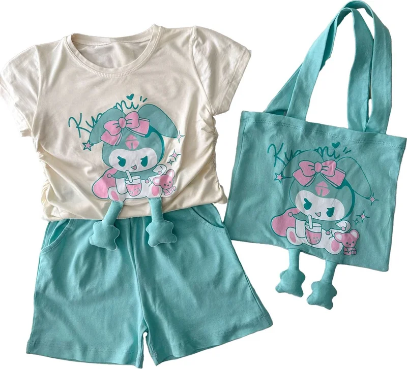مينيمن جيجيليري My Little Ones 3 Piece Girls Set with Drawstring and Bag - Turquoise