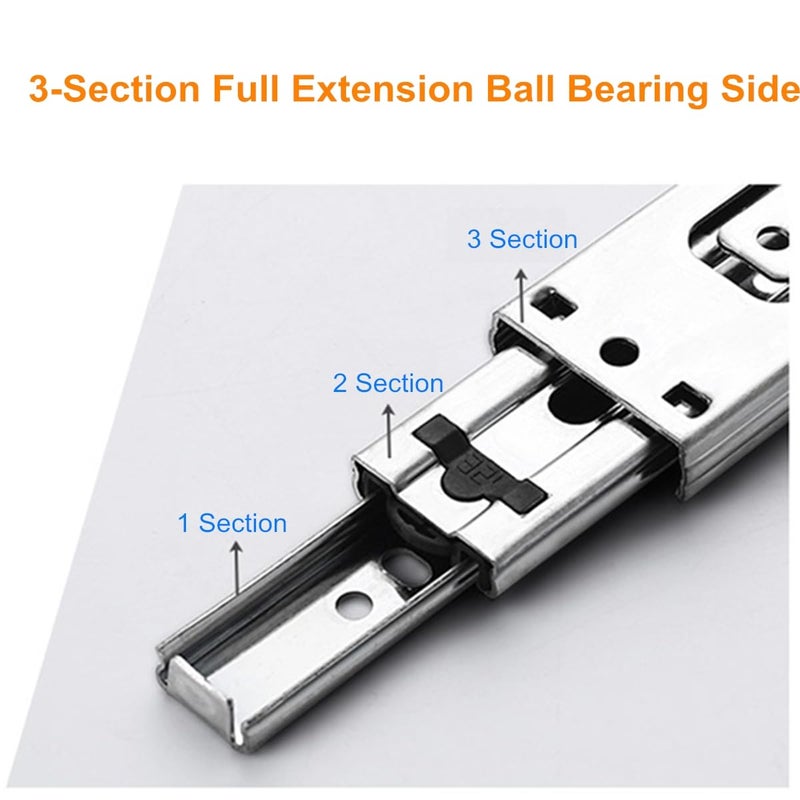 JIEYUAN 5 Pairs of 14 Inch Full Extension Drawer Glides 3-Section 100 LB Capacity Side Mount Ball Bearing Undermount Drawer Slides Rails Cabinet Drawer Slides (5 Pairs 14"L) - Image 5
