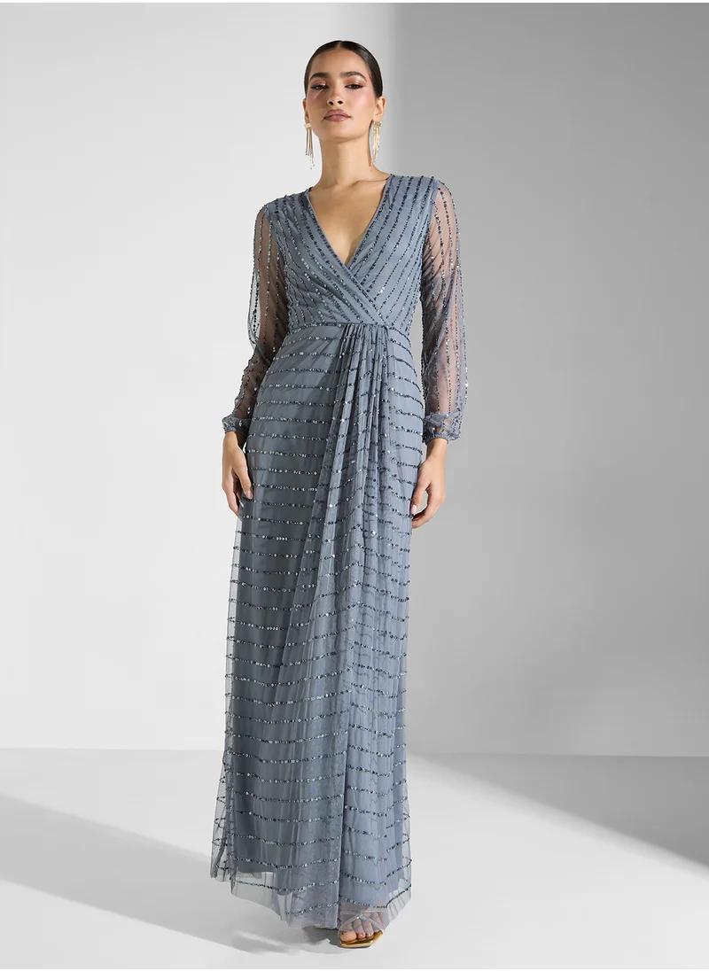 ليس اند بيدز V-Neck Sequin Maxi Dress