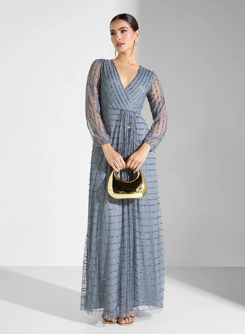 Lace and Beads Embellished Evening Dress