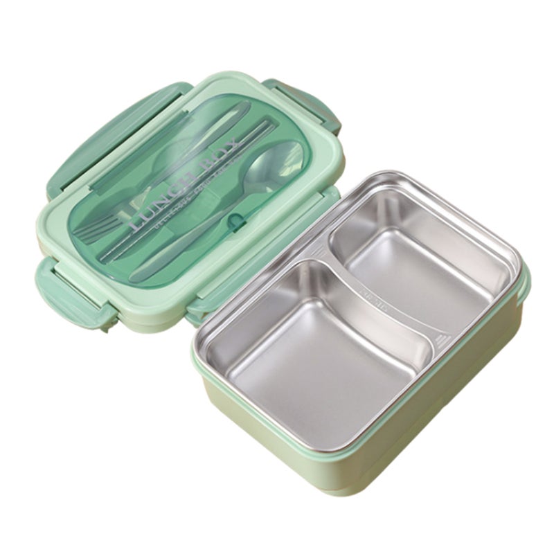 Portable Lunch Box 304 Stainless Steel Leakproof Microwave Heating Divided Food Containers with Spoon and Chopsticks - Image 1