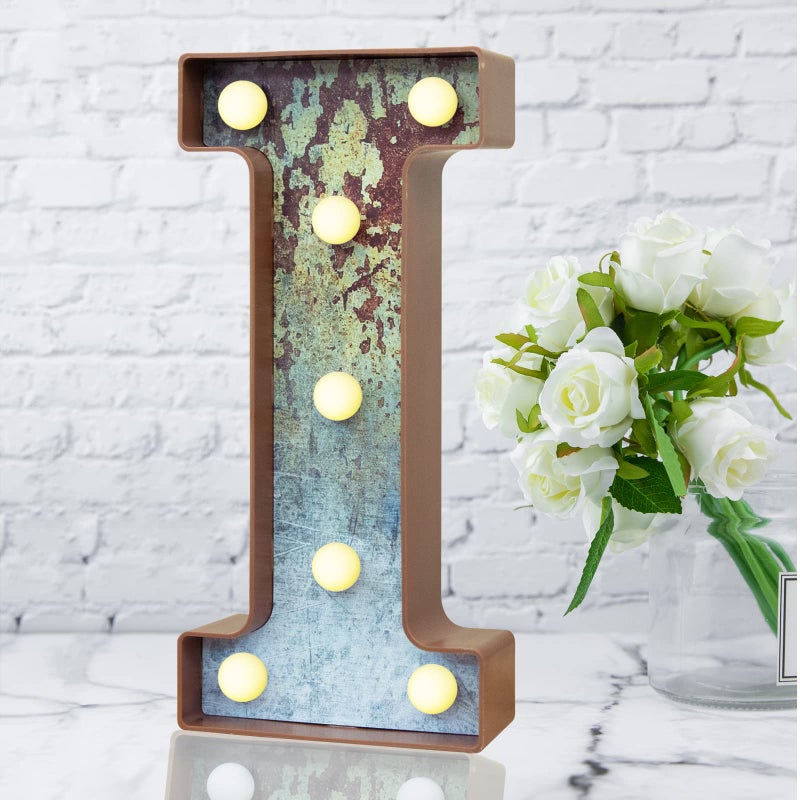 LED Marquee Light Up Letters Industrial Vintage Style Lighted Letters Rust Metal Effect Marquee Letter with Lights Illumination Letter Signs for Christmas Wedding Birthday Party Home Cafe Bar DecorI